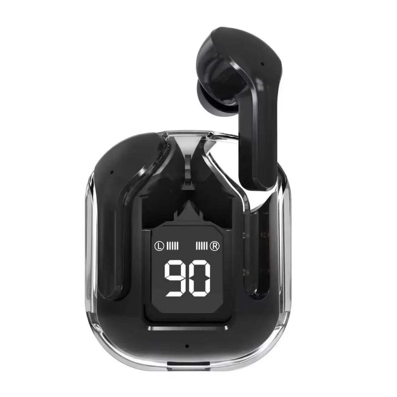 Crystalbeats BT30: Transparent TWS Bluetooth 5.3 Earbuds with Digital Display & Noise Canceling