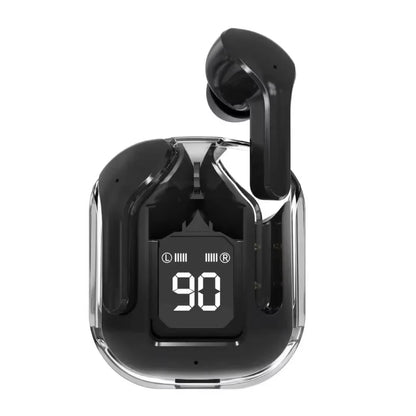 Crystalbeats BT30: Transparent TWS Bluetooth 5.3 Earbuds with Digital Display & Noise Canceling