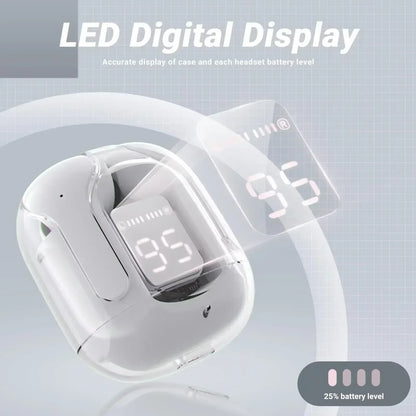 Crystalbeats BT30: Transparent TWS Bluetooth 5.3 Earbuds with Digital Display & Noise Canceling